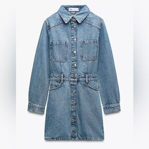 Mid Length Long Sleeved Denim Dress